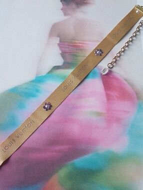 Louis Vuitton Gold Ribbon Choker with Crystal Flower Accent